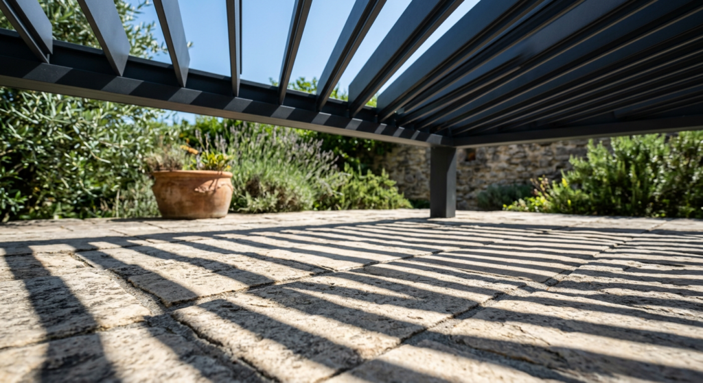 Lames orientables d'une pergola bioclimatique en aluminium