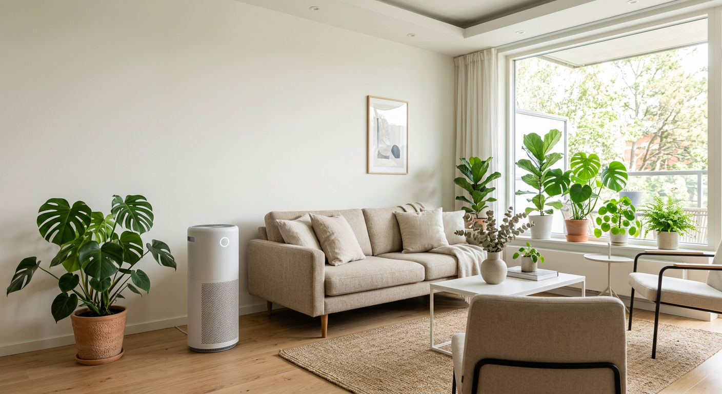 Purificateur d air dans salon moderne lumineux