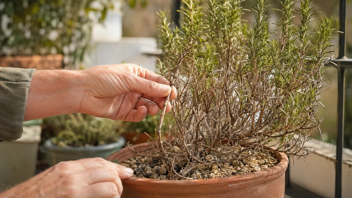 Romarin qui sèche en pot : manque d’eau ou racines noyées ?