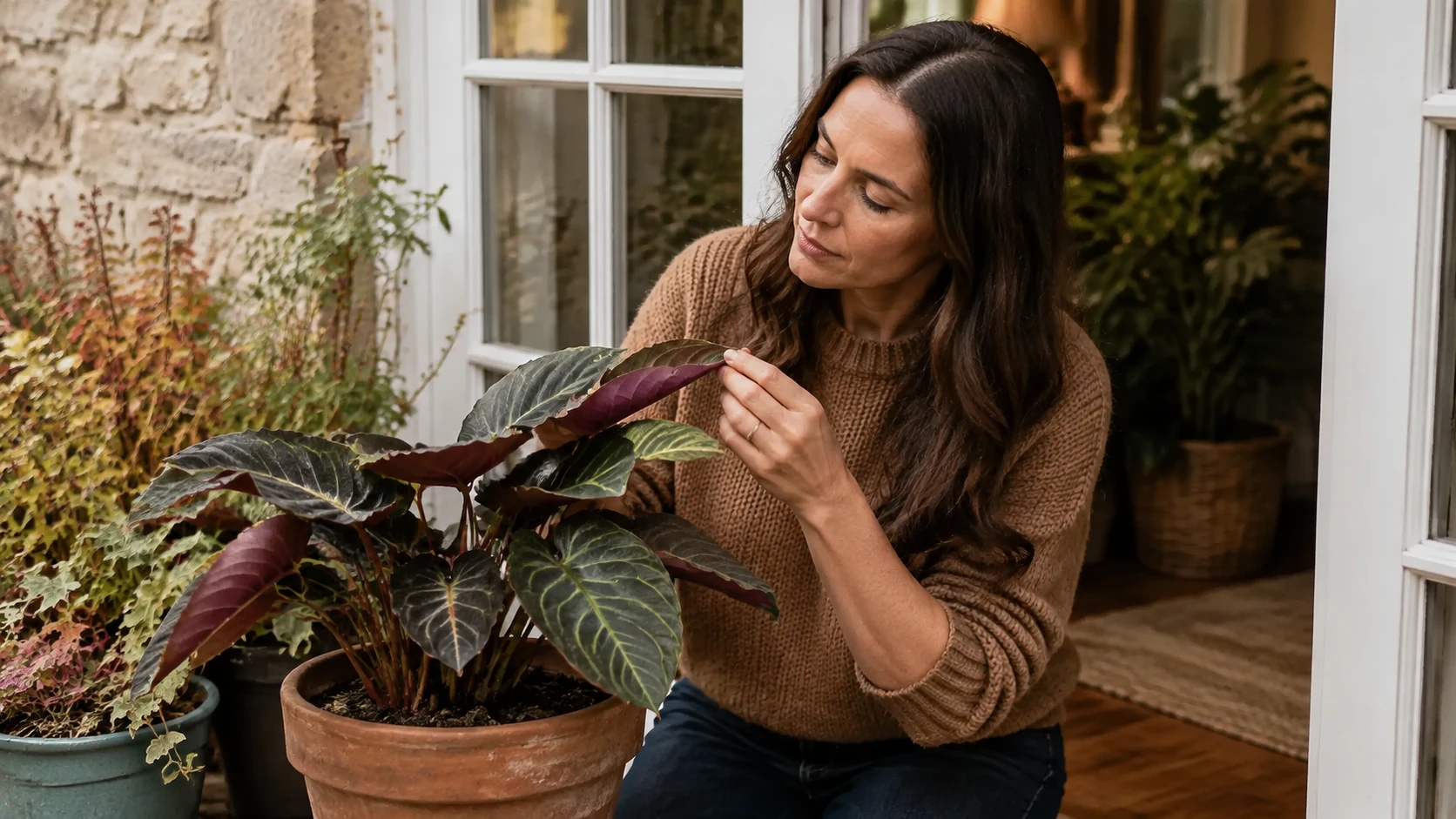 Inspection du revers des feuilles avant de rentrer une plante